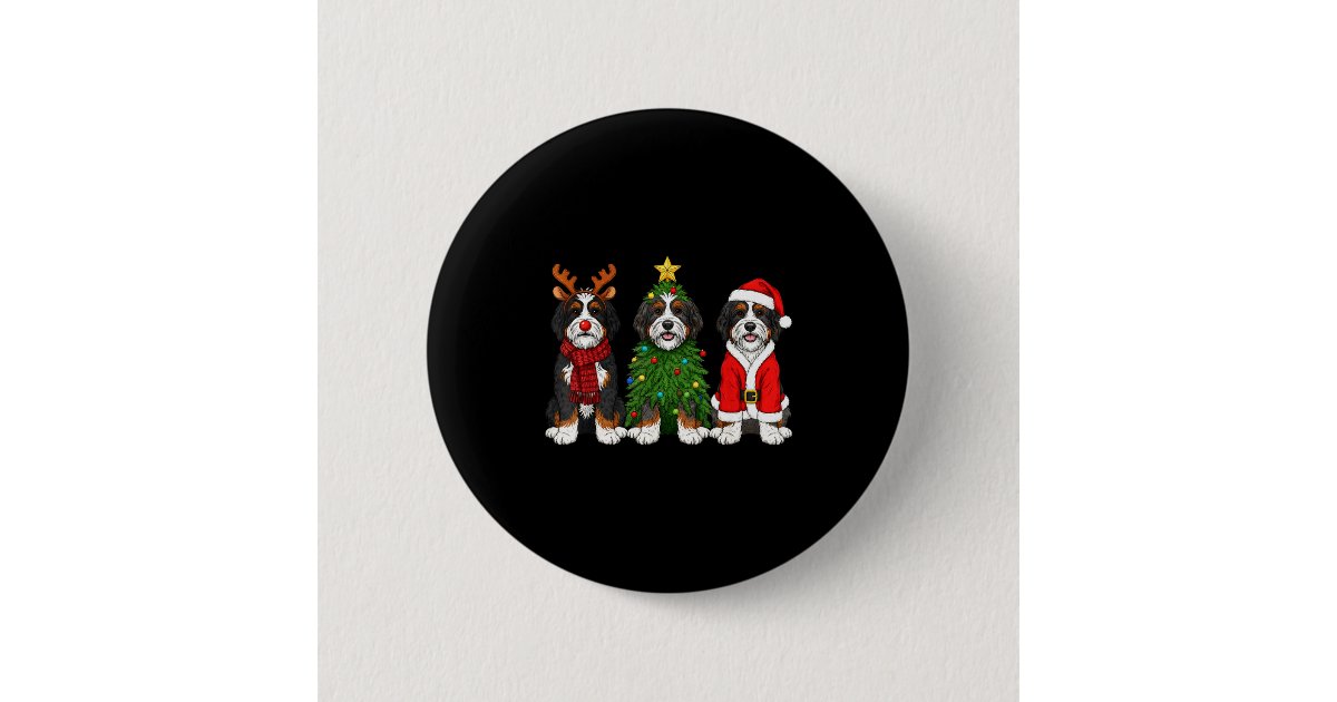 Retro Christmas Bernedoodle Santa Reindeer Dog Lov Button | Zazzle