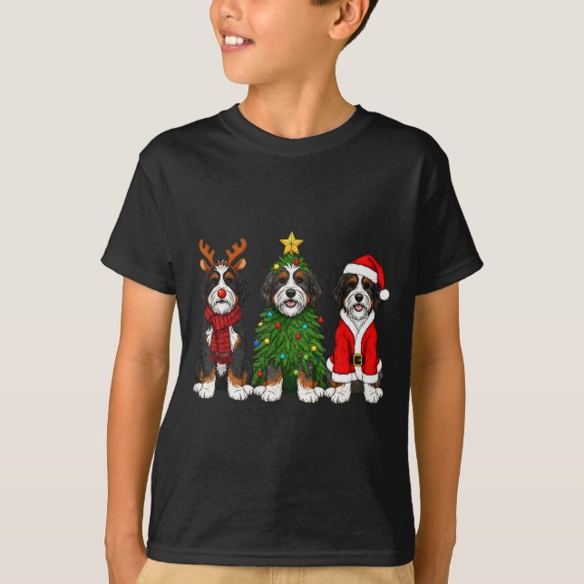 Retro Christmas Bernedoodle Santa Reindeer Dog Lov T-Shirt (Front)