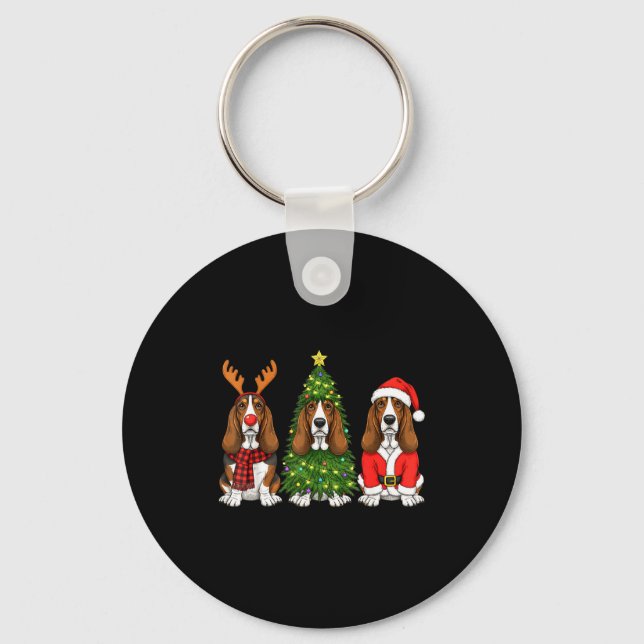Retro Christmas Bet Hound Santa Reindeer Dog Lover Keychain (Front)