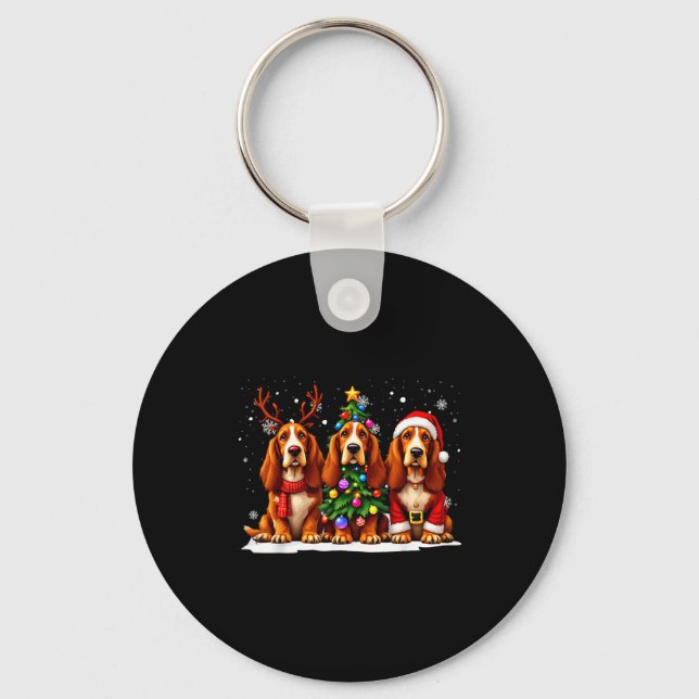 Retro Christmas Bet Hound Santa Reindeer Dog Lover Keychain (Front)