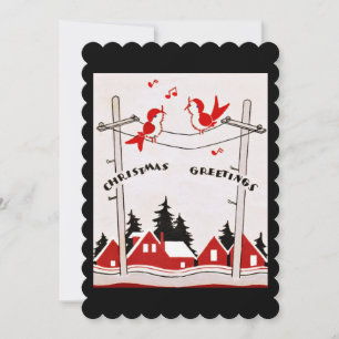 Retro Christmas Birds Holiday Greetings Card