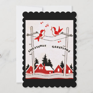 Retro Christmas Birds Holiday Greetings Card