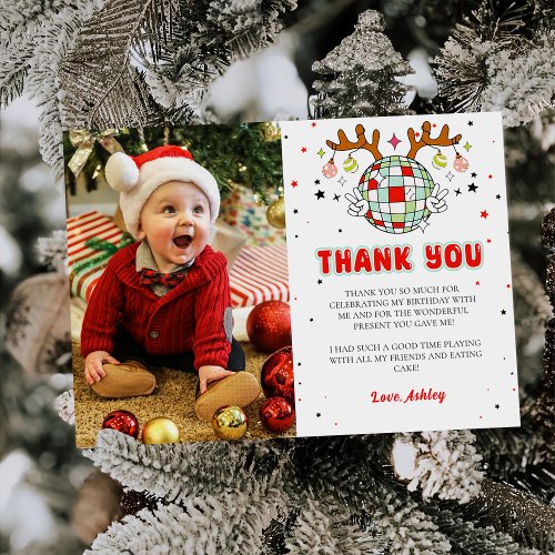 Retro Christmas Birthday Photo Thank You Card