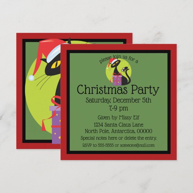 Retro Christmas Black Cat Black Mouse Invitation (Front/Back)