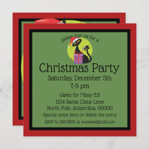 Retro Christmas Black Cat Black Mouse Invitation