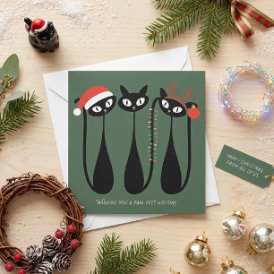 Retro Christmas Black Cats Mid Century Modern Art Holiday Card