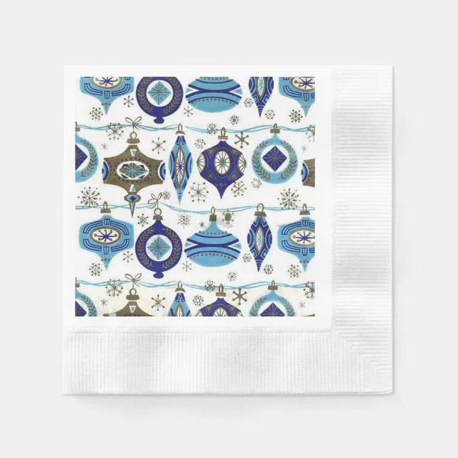 Retro Christmas,Blue and White Paper Napkins Zazzle