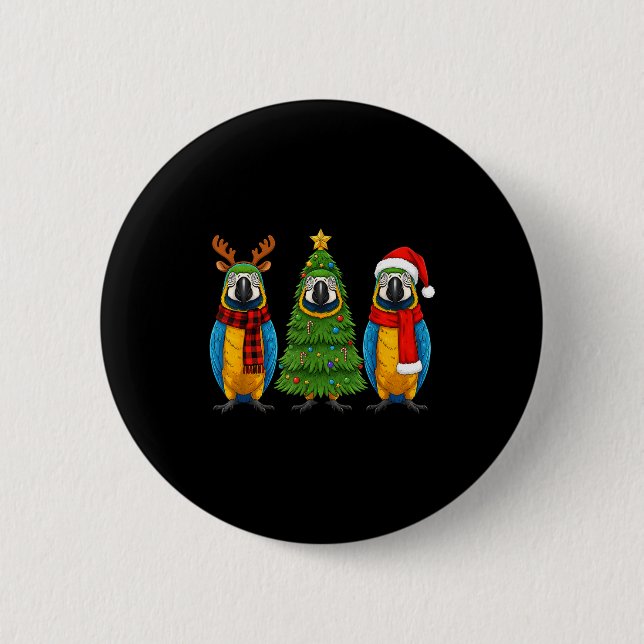Retro Christmas Blue And Yellow Macaw Parrot Santa Button (Front)