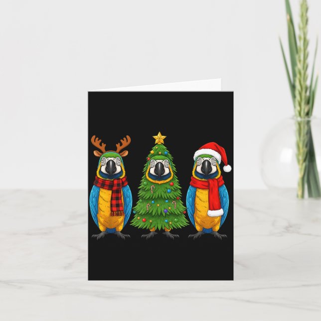 Retro Christmas Blue And Yellow Macaw Parrot Santa Card (Front)