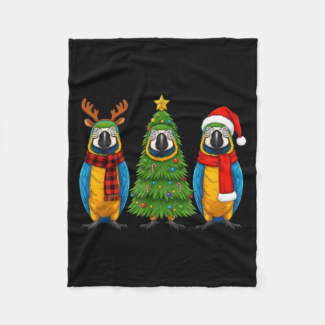 Retro Christmas Blue And Yellow Macaw Parrot Santa Fleece Blanket (Front)