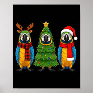 Retro Christmas Blue And Yellow Macaw Parrot Santa Poster