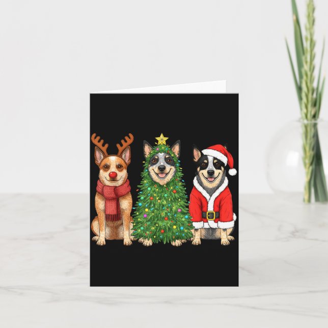 Retro Christmas Blue Heeler Santa Reindeer Dog Lov Card (Front)