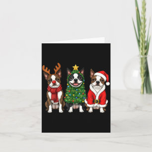 Retro Christmas Boston Terrier Santa Reindeer Dog Card