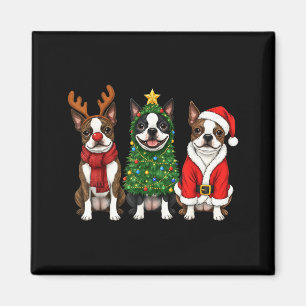 Retro Christmas Boston Terrier Santa Reindeer Dog Magnet