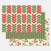 Retro Mid Mod Christmas Patterns Olive Red Cream Wrapping Paper