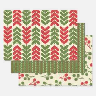 Retro Christmas Botanical Patterns Wrapping Paper Sheets