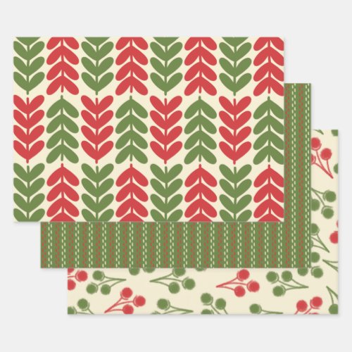 Retro Christmas Botanical Patterns Wrapping Paper Sheets