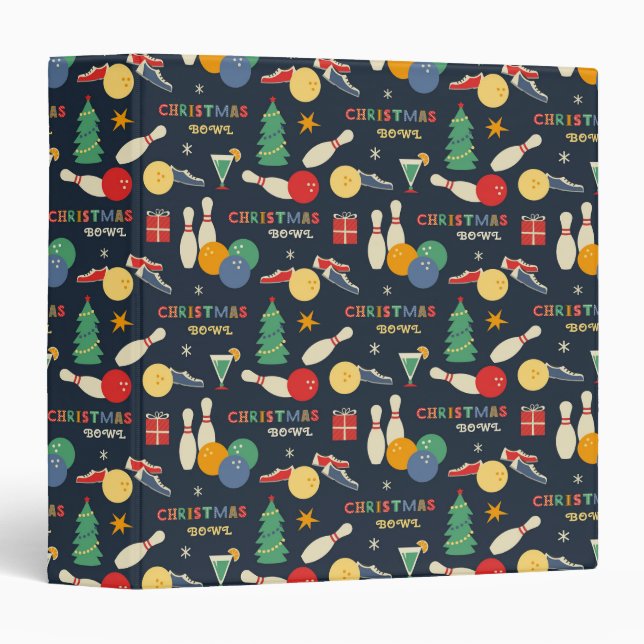 Retro Christmas Bowling Pattern 3 Ring Binder (Front/Spine)