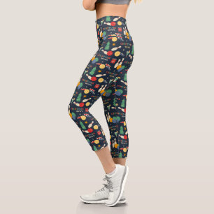 Retro Christmas Bowling Pattern Capri Leggings