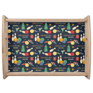 Retro Christmas Bowling Pattern Serving Tray