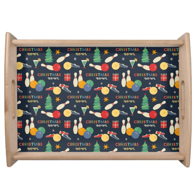 Retro Christmas Bowling Pattern Serving Tray (Front)