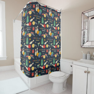 Retro Christmas Bowling Pattern Shower Curtain