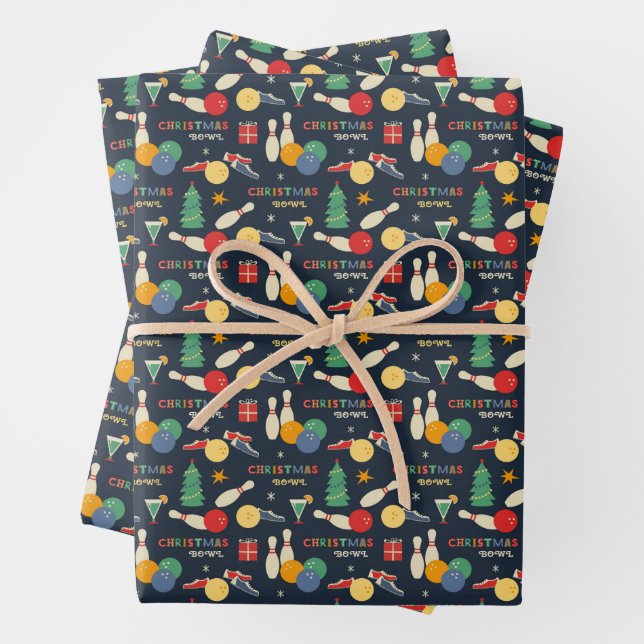Retro Christmas Bowling Pattern Wrapping Paper Sheets (In situ)
