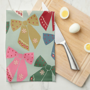 Retro Christmas Bows Coquette Kitchen Towel
