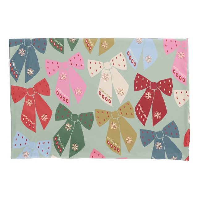 Retro Christmas Bows Coquette Pillow Case (Front)