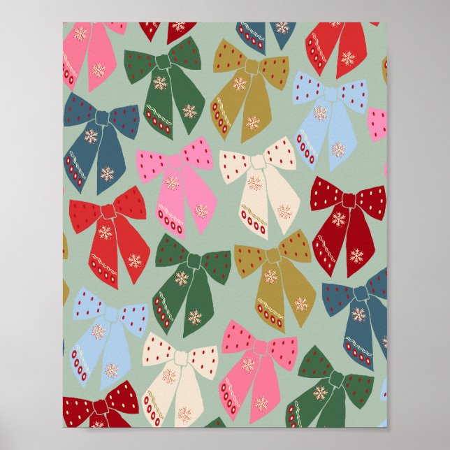 Retro Christmas Bows Coquette Poster (Front)