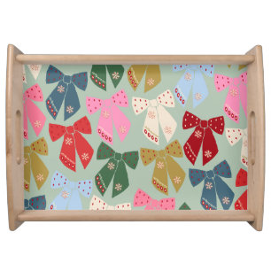 Retro Christmas Bows Coquette Serving Tray