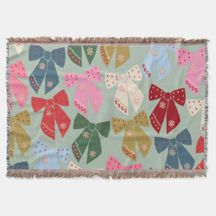 Retro Christmas Bows Coquette Throw Blanket