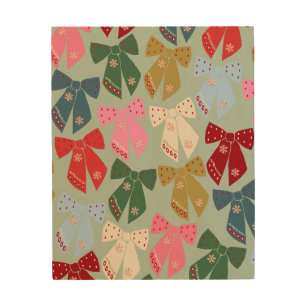Retro Christmas Bows Coquette Wood Wall Art
