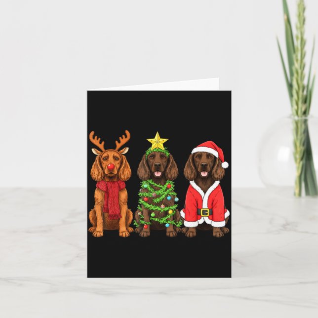 Retro Christmas Boykin Spaniel Santa Reindeer Dog  Card (Front)