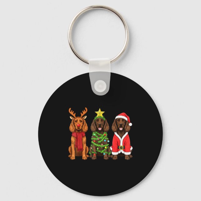 Retro Christmas Boykin Spaniel Santa Reindeer Dog  Keychain (Front)