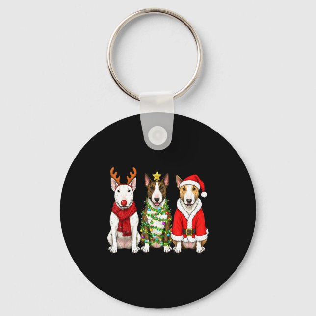 Retro Christmas Bull Terrier Santa Reindeer Dog Lo Keychain (Front)