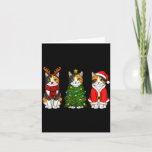 Retro Christmas Calico Cat Santa Reindeer  Card