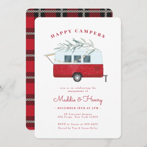 Retro Christmas Camper Red Engagement Party Invitation