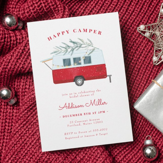 Retro Christmas Camper Red Holiday Bridal Shower Invitation (Creator Uploaded)