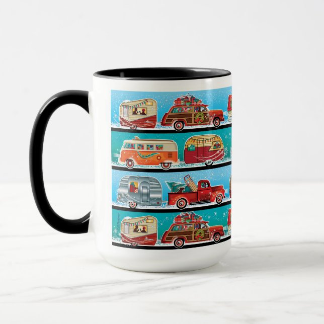 Retro Christmas Campers + Classic Cars Mug (Left)