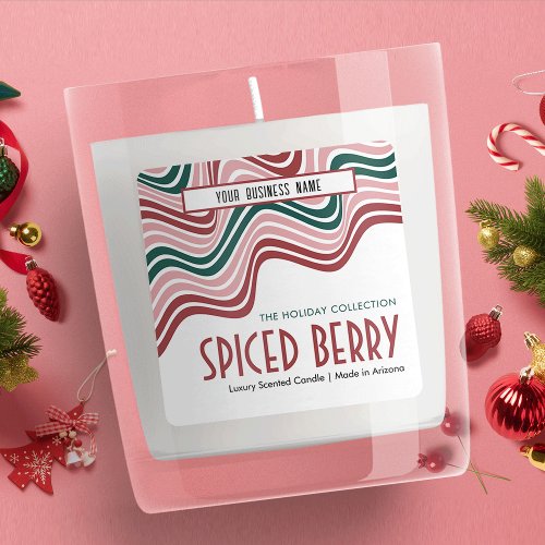 Retro Christmas Candle Packaging Red Green Groovy Square Sticker