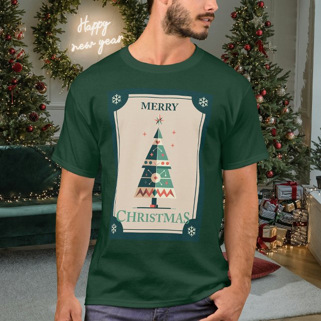 Retro Christmas Card With Geometric Tree Design T-Shirt (Creator Uploaded)