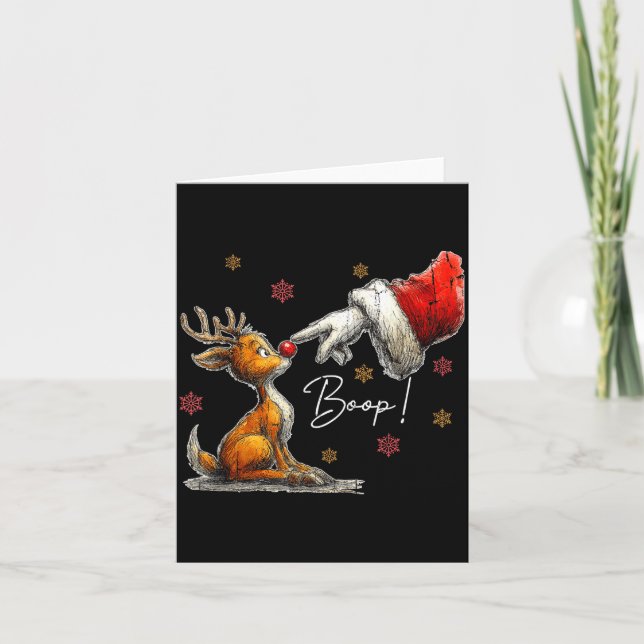 Retro Christmas Cartoon Boop, Christmas Reindeer  Card (Front)