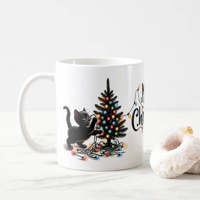 Retro Christmas Cat Coffee Mug (With Donut)
