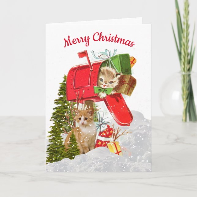  Retro Christmas Cat Vintage Holiday Card (Front)