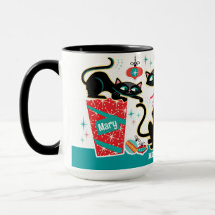 Retro Christmas Cats Mug Customizable
