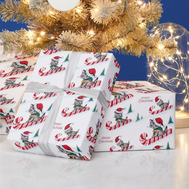 Retro Christmas cats party Wrapping Paper (Holidays)