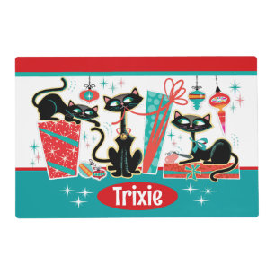 Retro Christmas Cats Placemat - Customizable
