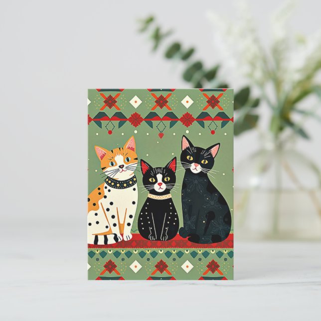 Retro Christmas cats Postcard (Standing Front)