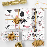 Retro Christmas Cats Wrapping Paper Sheets<br><div class="desc">Cute Christmas cats! A triple pack of fun and trendy colors for Christmas; pink,  black,  white,  and grey. This pack of three sheets is printed with the same design on each sheet but in different sizes and orientations. Retro Christmas Cats Wrapping Paper Sheets.</div>